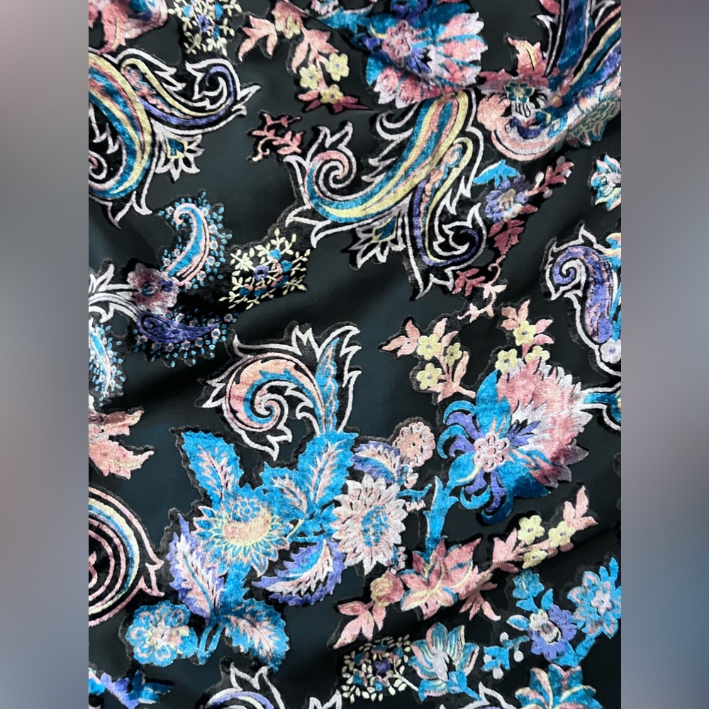 PRETTY LITTLE THING PAISLEY VELVET FLORAL BLACK MAXI DRESS SIZE 12 - Picture 3 of 5